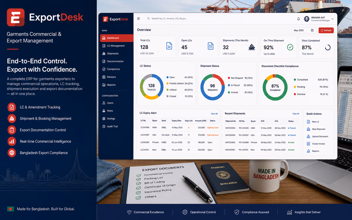 Garments Commercial & Export Management software preview