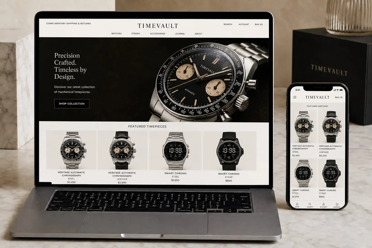 TIMEVAULT Watches website template preview