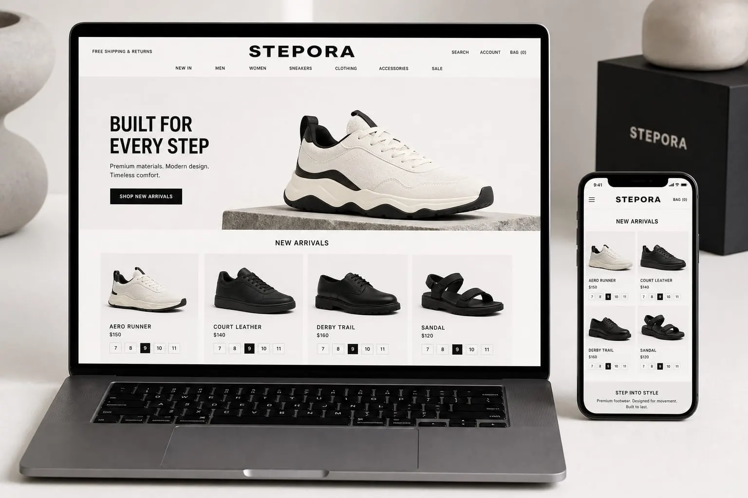 STEPORA Footwear website template preview