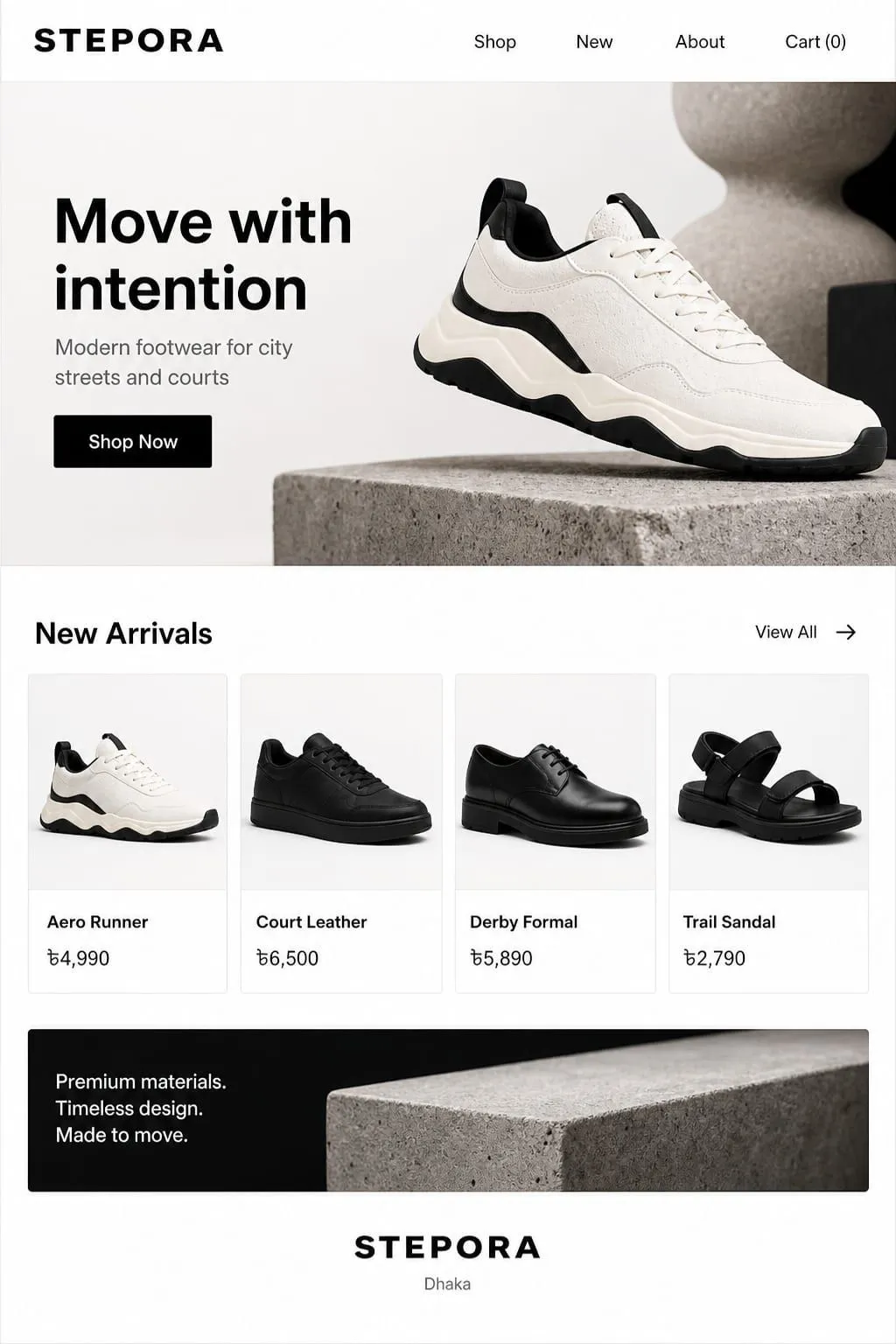 STEPORA Footwear Homepage page