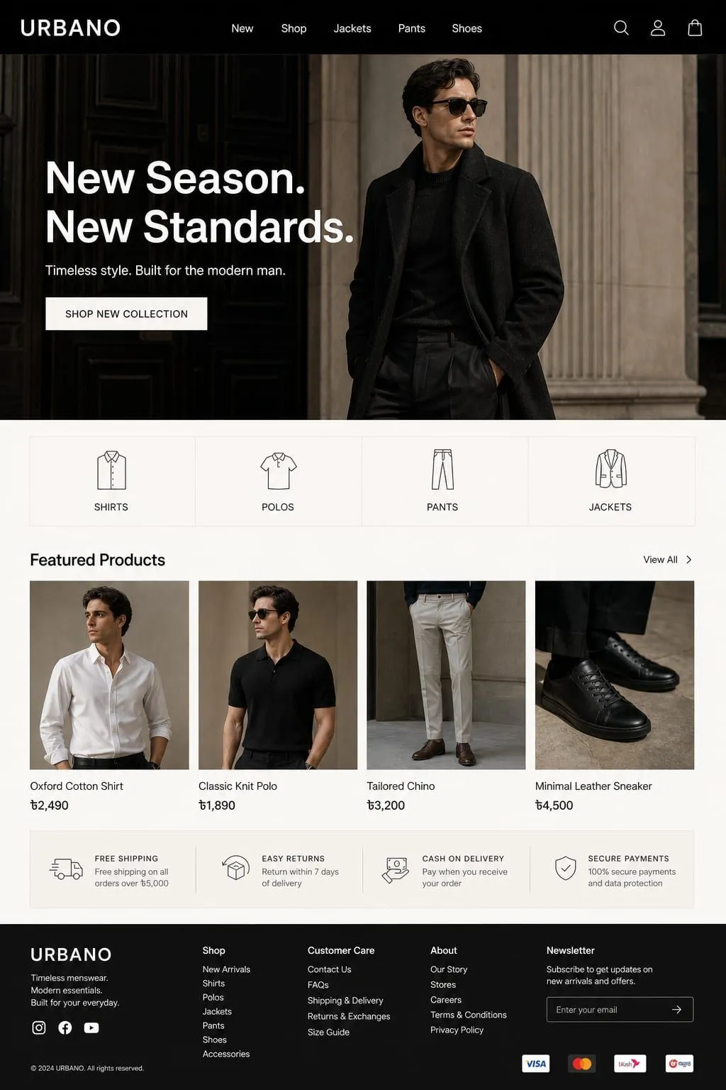 URBANO Menswear Homepage page