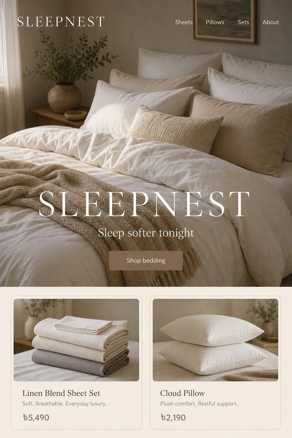SLEEPNEST Homepage page