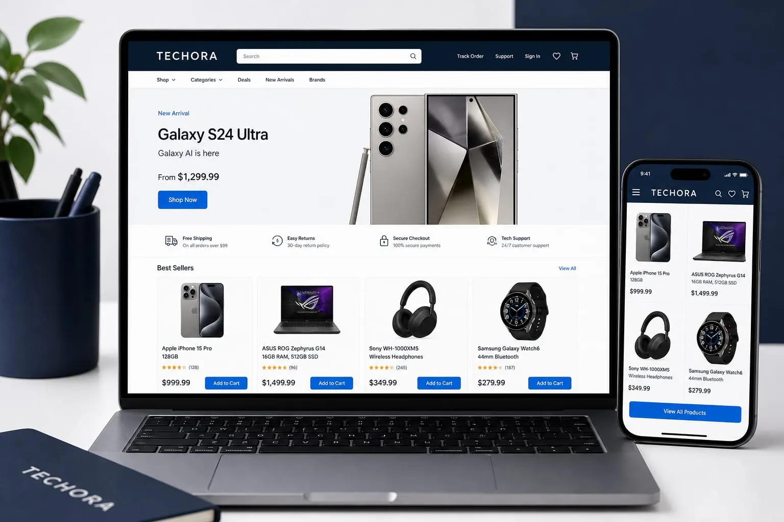 Techora Electronics website template preview