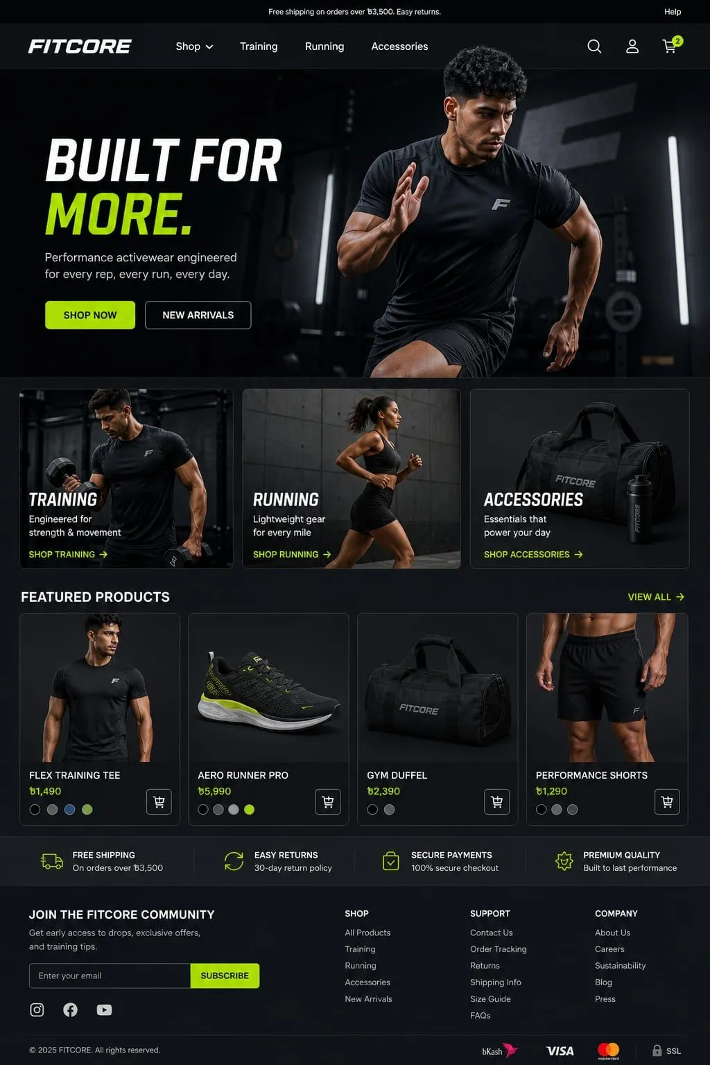 FITCORE Activewear Homepage page