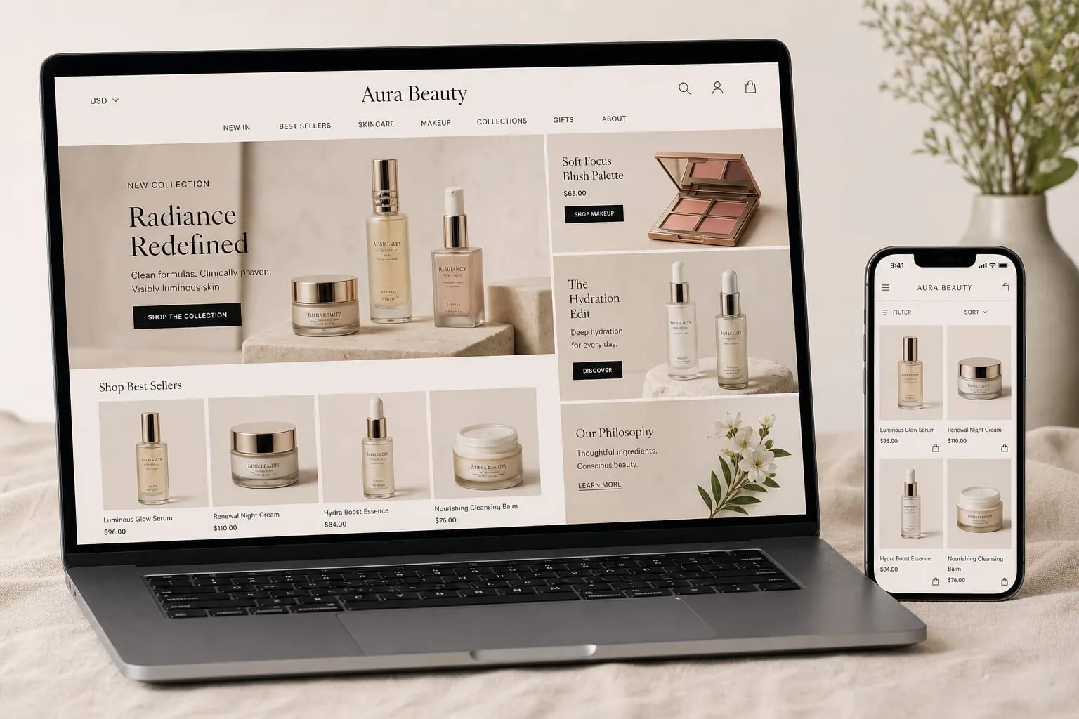 Aura Beauty website template preview