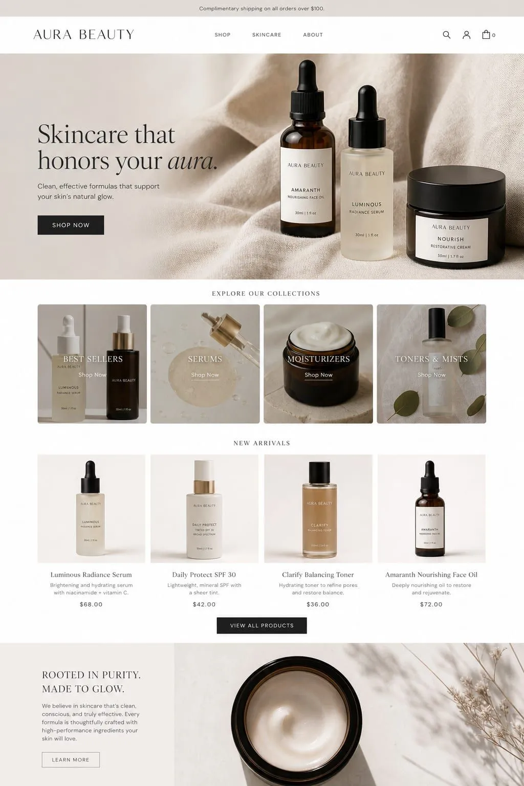Aura Beauty Homepage page