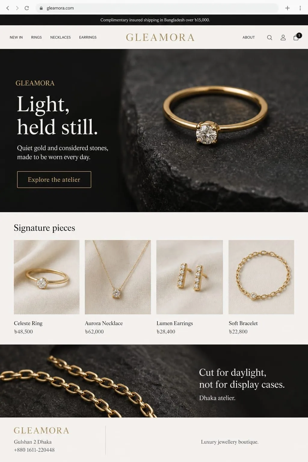 GLEAMORA Jewellery Homepage page